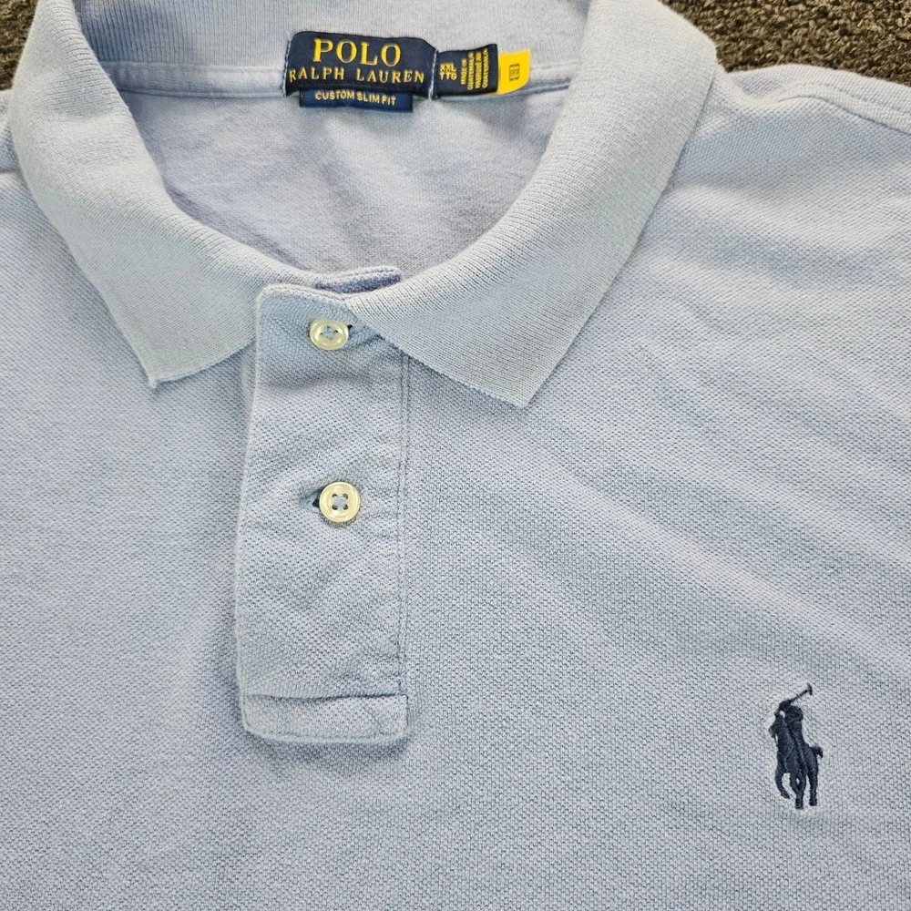 Polo Ralph Lauren Men XXL Custom‎ Slim Fit Polo Shirt Light Blue Short Sleeve